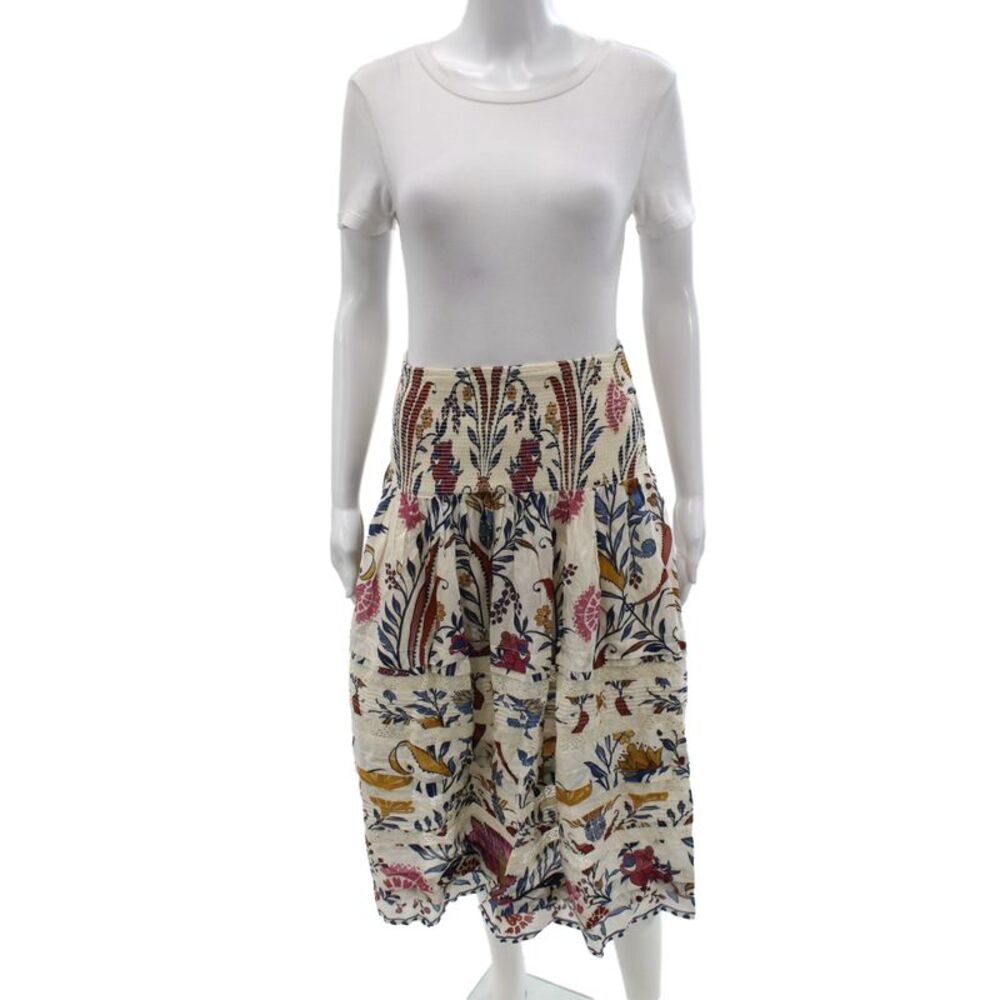 Farm Rio Women Multicolor Floral Peasant Skirt Knee Length Cotton Size S